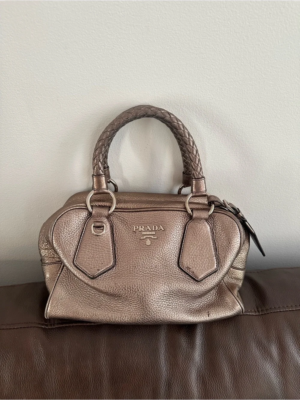 Prada Metallic Taupe/Bronze Leather Satchel